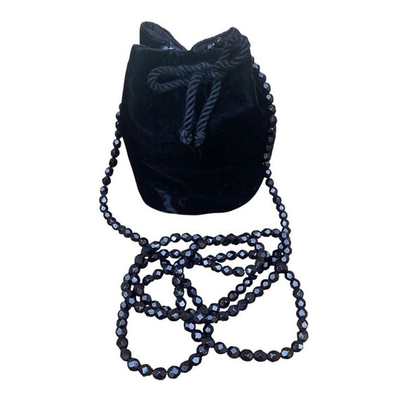 Jill Stuart Black Velvet Evening Crossbody Pouch w/Beaded Strap Night Out - Picture 1 of 6